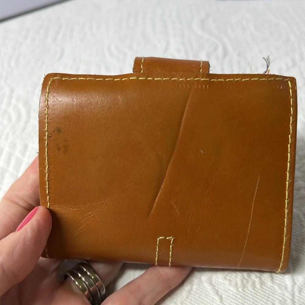 ⭐️🌸Vintage leather bifold wallet plastic picture slots coin purse boho retro - Picture 2 of 12